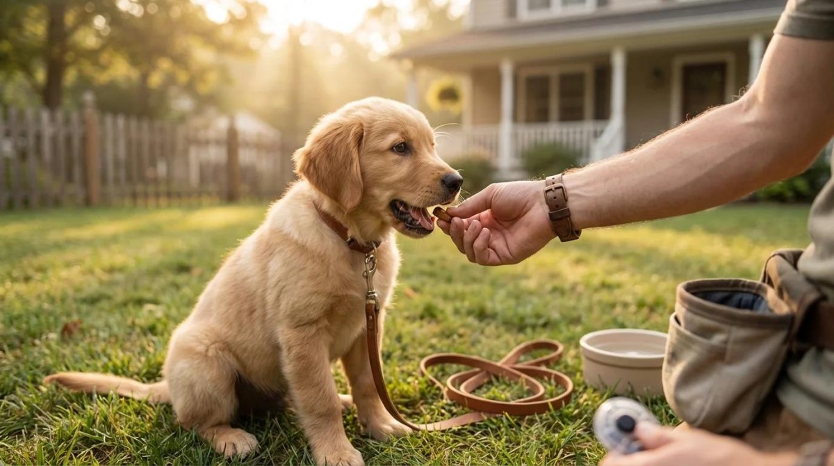 Puppy receiving training reward