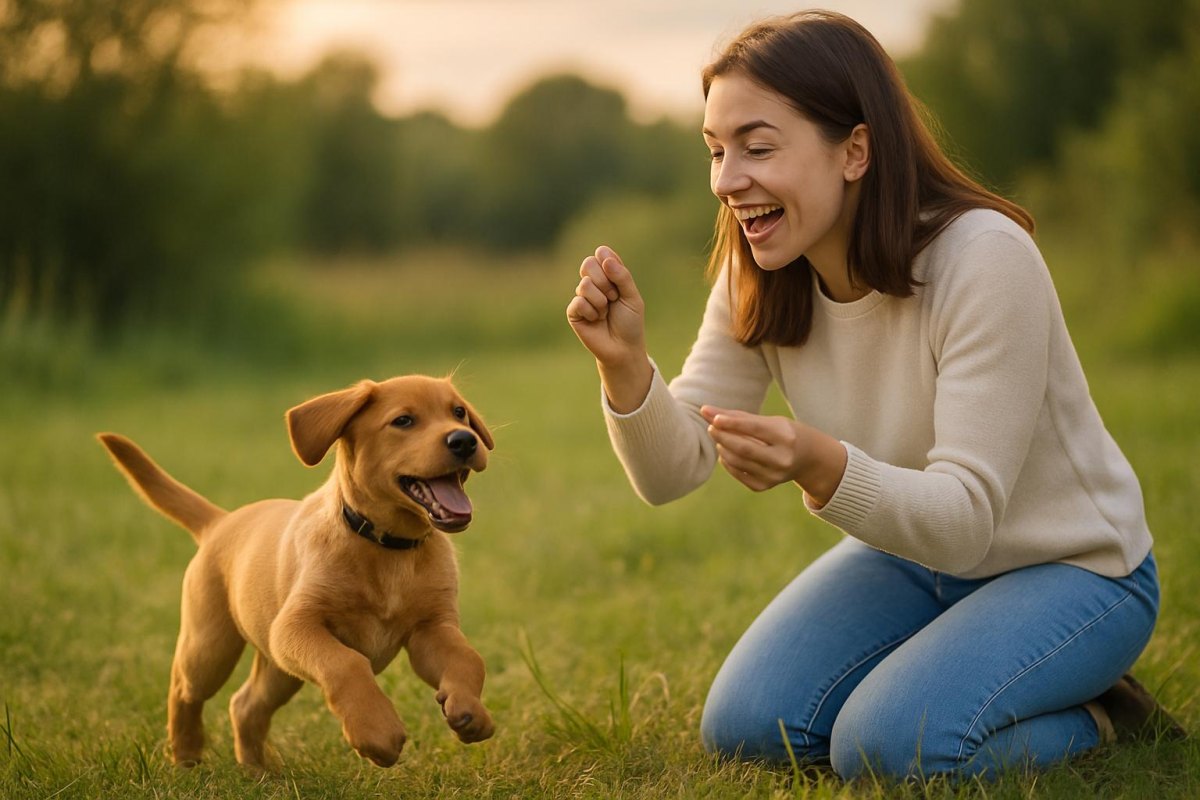 Happy owner celebrating puppy progress