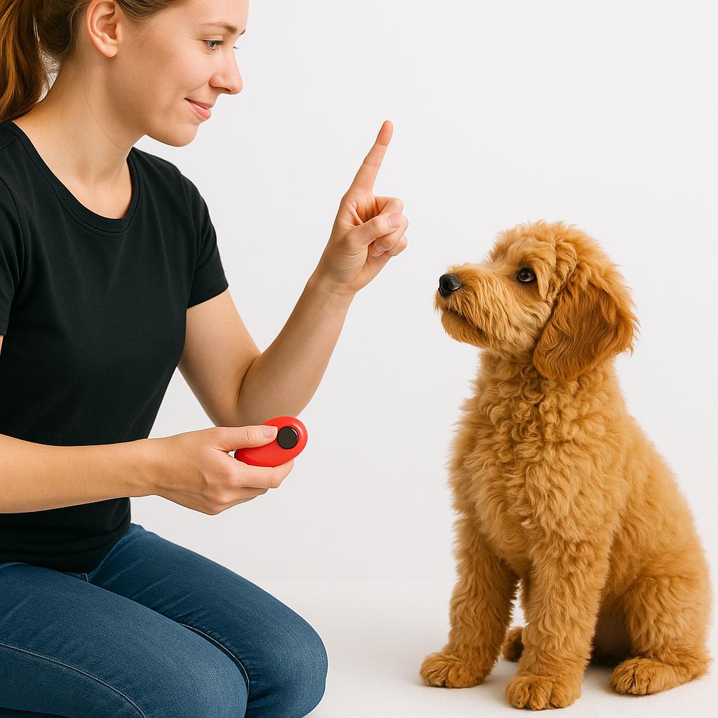 Puppy clicker training session