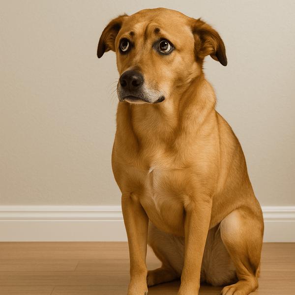 Worried dog alone in empty room