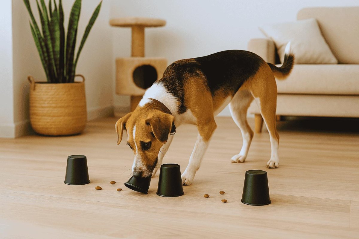 Dog searching hidden treats