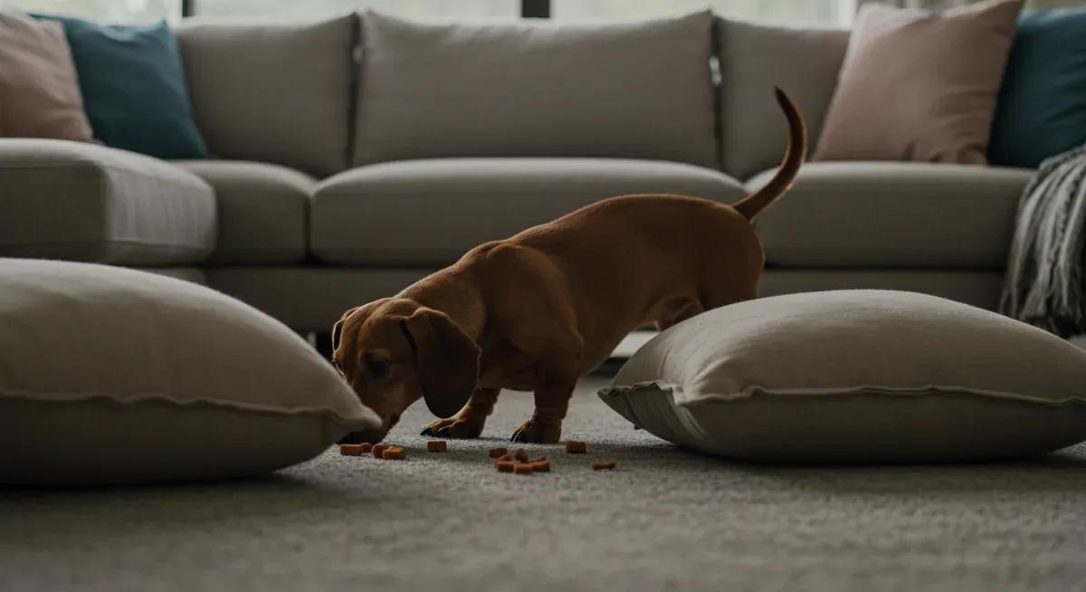 Puppy searching hidden treats indoors