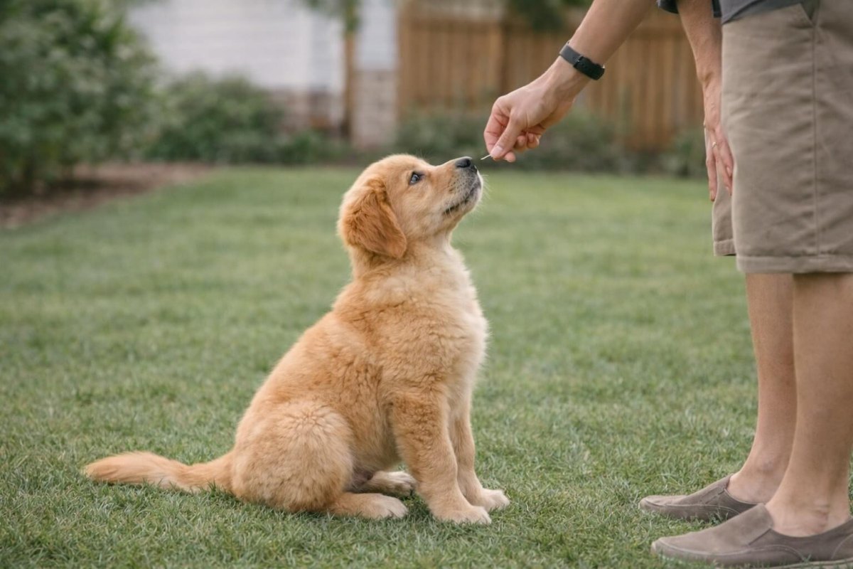 Puppy waiting calmly for a treat
