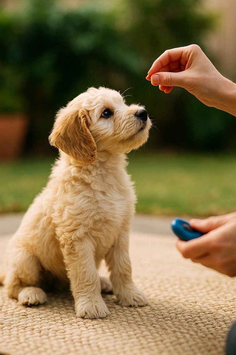 Puppy waiting calmly for treat