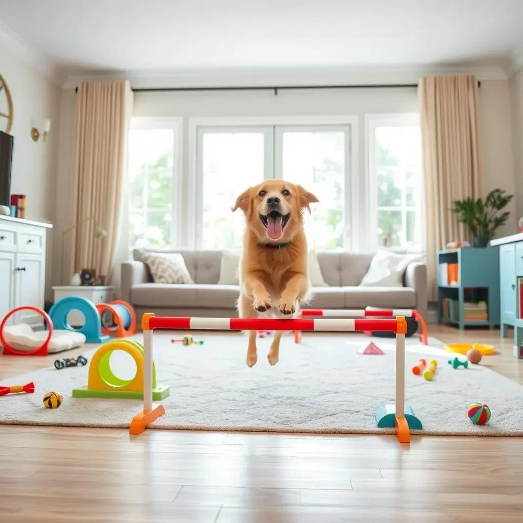 Dog navigating indoor obstacle course