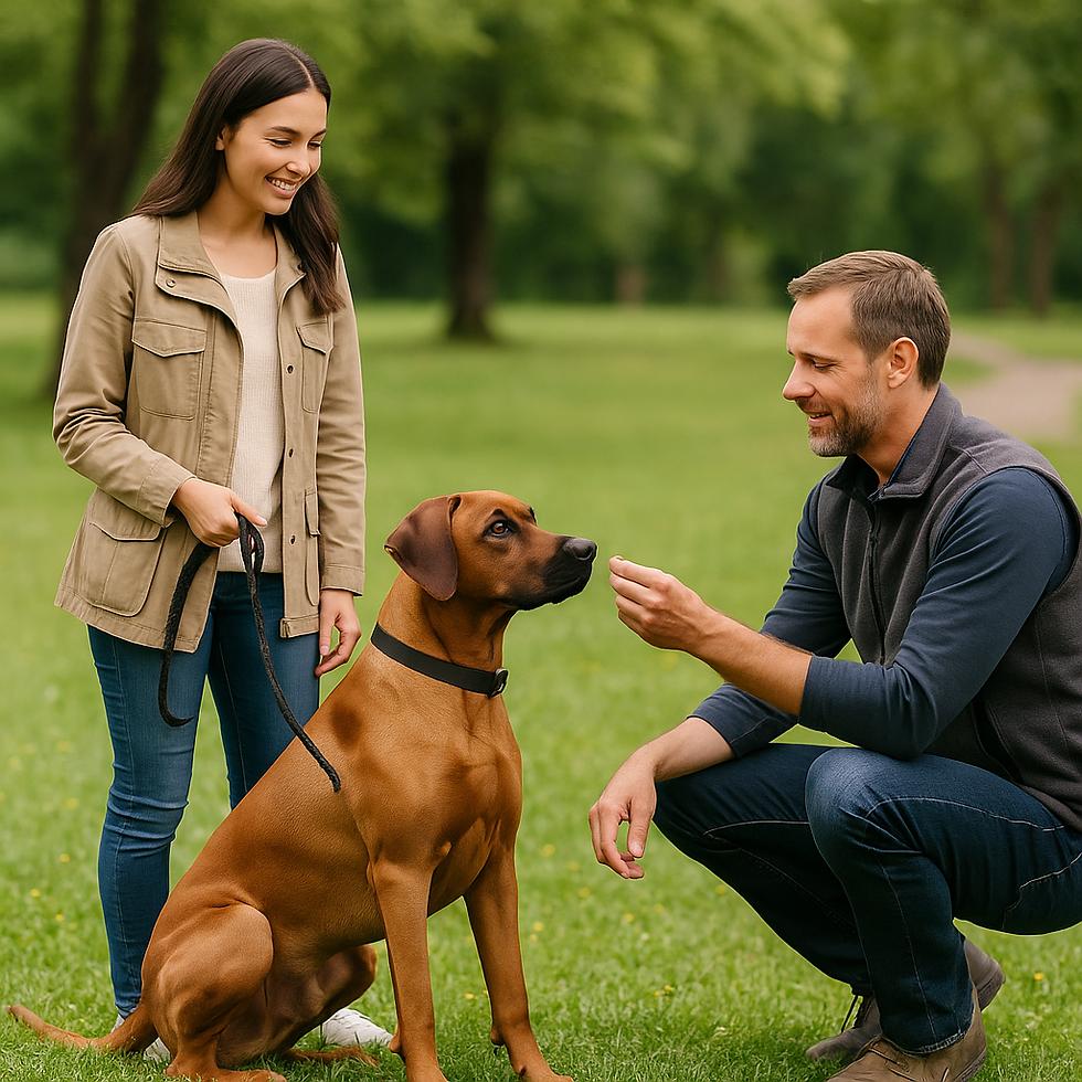 Trainer helping owner with reactive dog