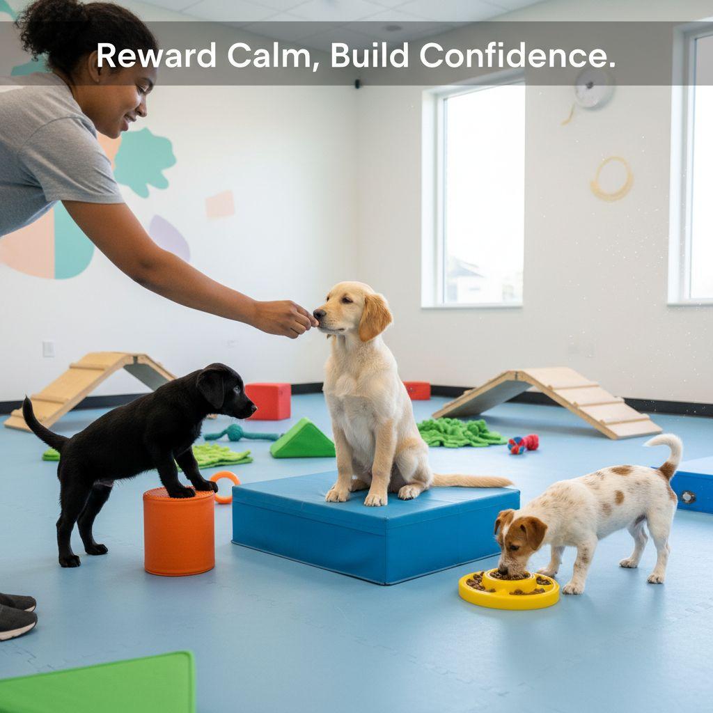 Puppy learning calm around distractions