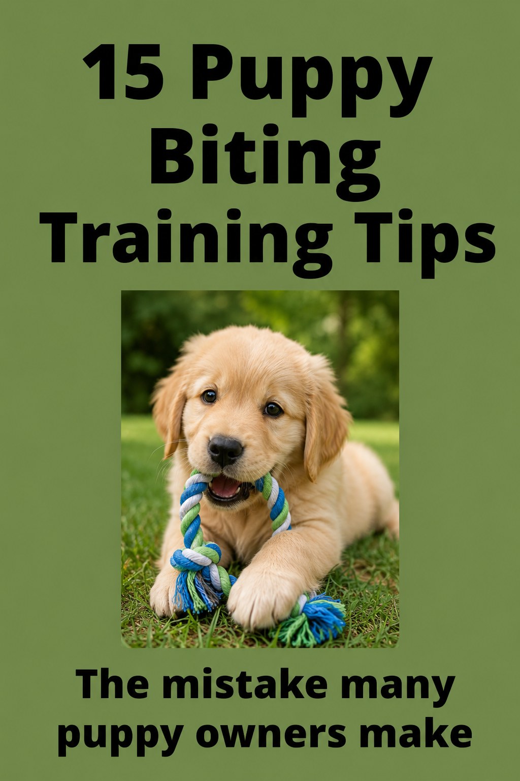 Golden retriever puppy chewing a rope toy illustrates puppy biting training tips for new owners