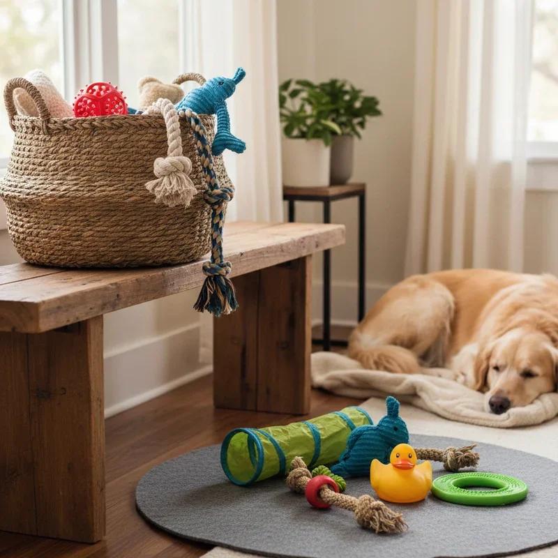 Dog toys rotated indoors