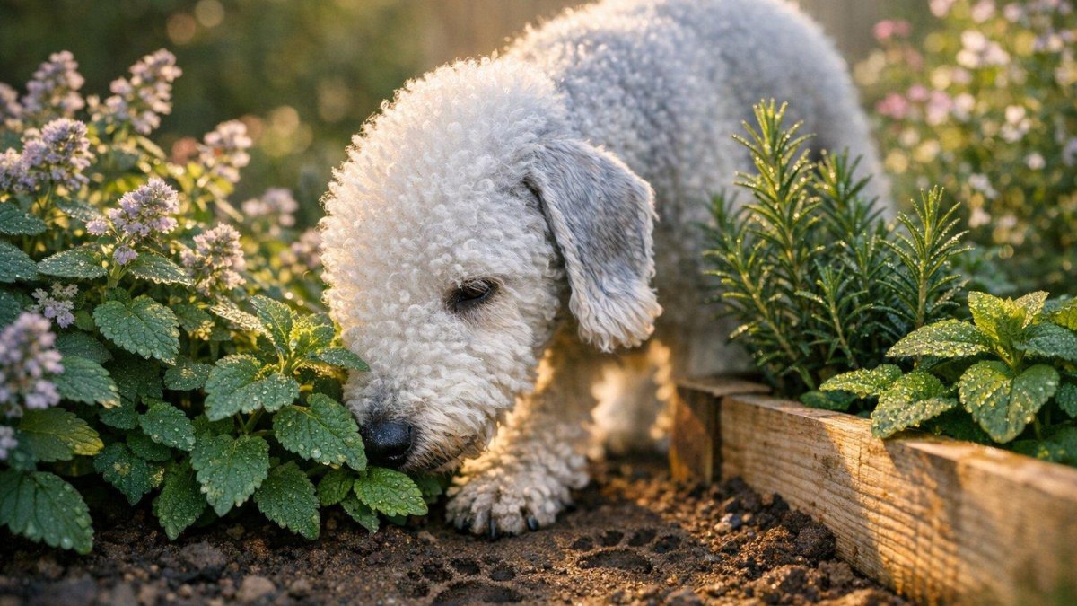 Dog exploring sensory garden