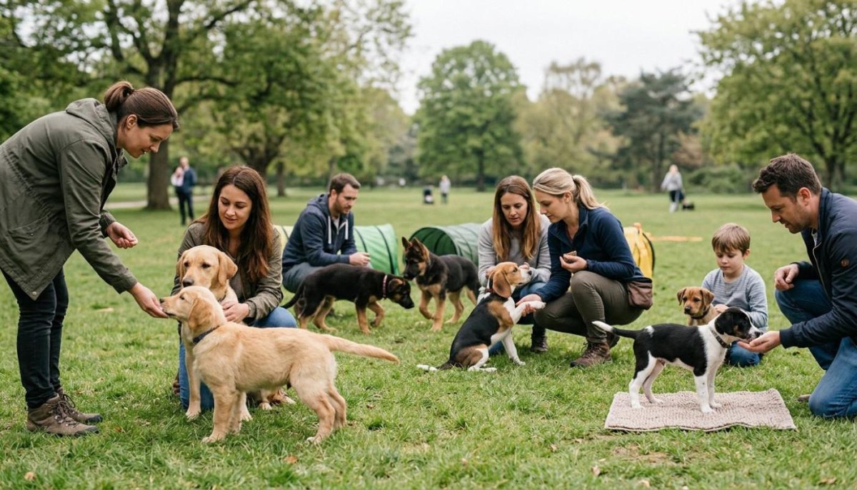 Puppy meeting people safely