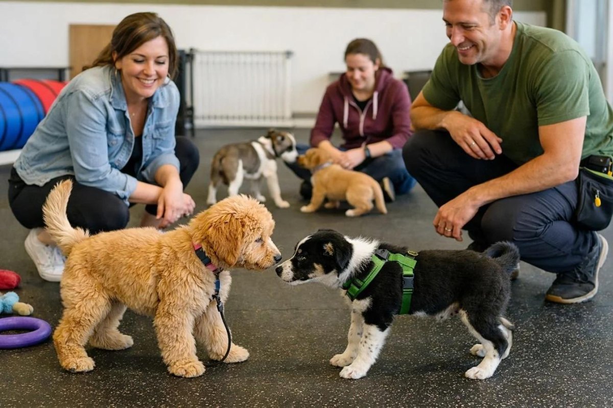 Puppy meeting people safely