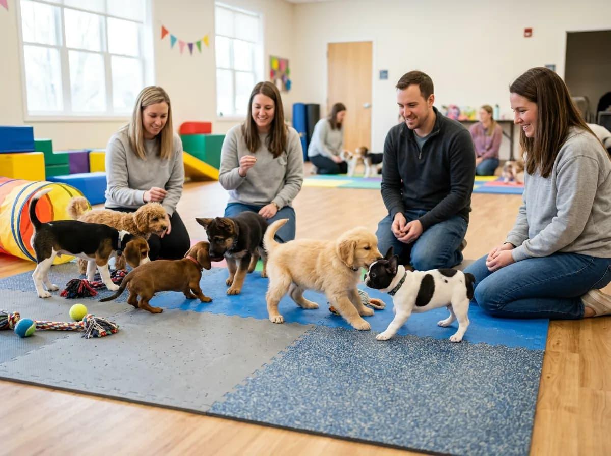 Puppy meeting people during socialization