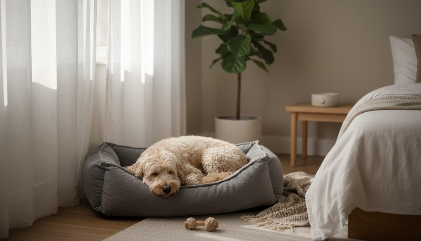 Reactive dog resting behind home barrier